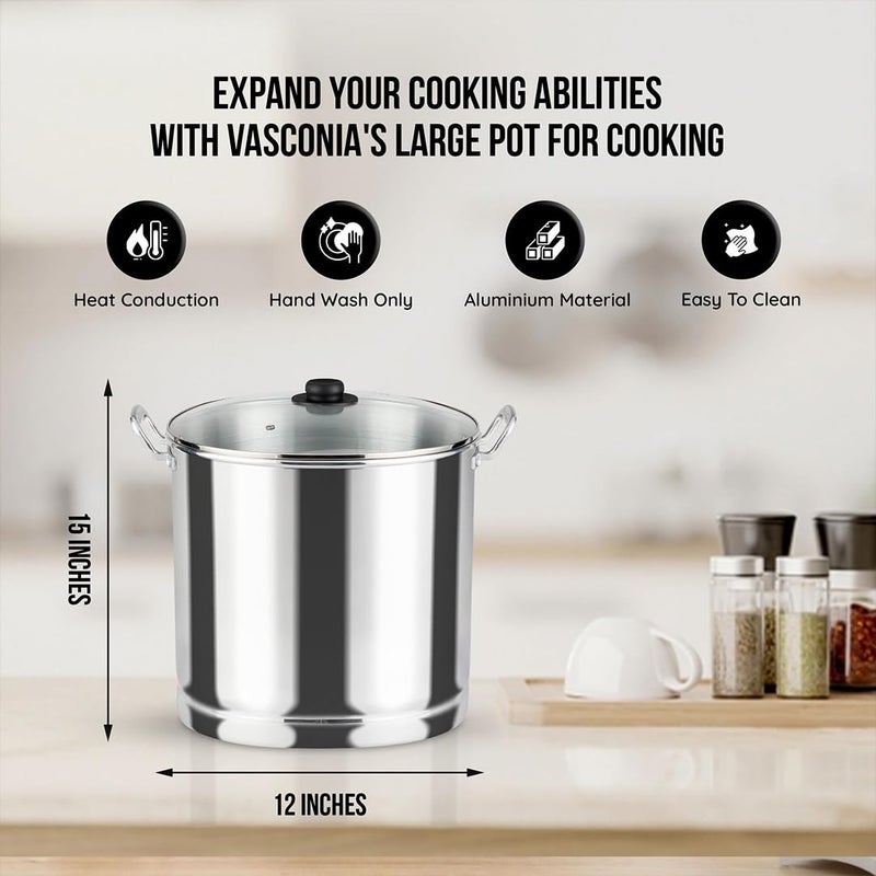 Vasconia 32-Quart Steamer Pot (Aluminum) with Tray & Glass Lid - For Most Stoves (Hand-Wash only) Large Stock Pot for Tamales, Steaming, Boiling & Frying - Makes Seafood, Pasta, Vegetables & More - Image 5